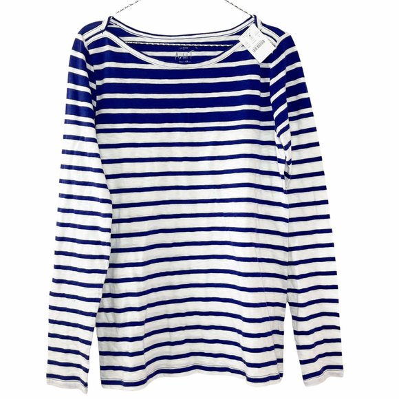 J. Crew Tops - J. CREW Blue & White Striped Long Sleeve Tee Top - Size M